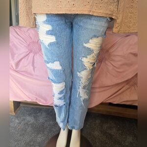 Y2K Distressed Boyfriend Jeans Light Wash Ripped Denim Size 12